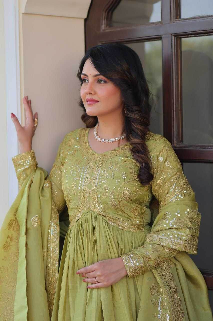 Crush Silk Embroidery Long Gowns - MYLUXURY LANE ENTERPRISE